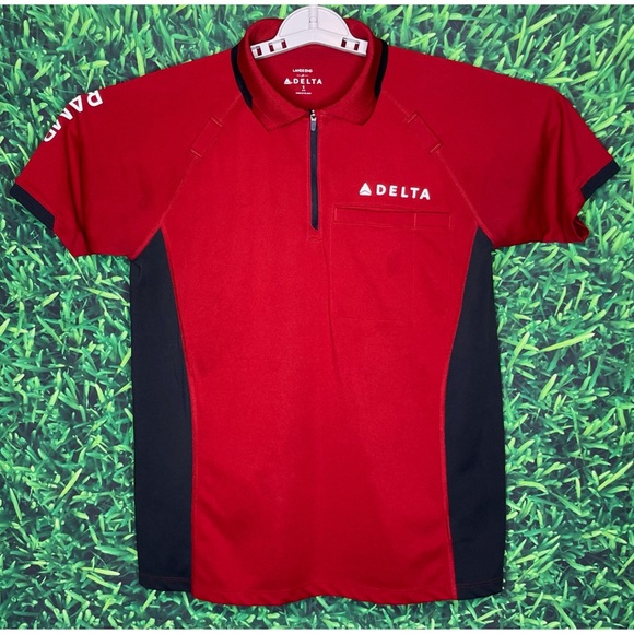 Delta Airlines Ramp Red Blue Reflective Short Sleeve Polo Shirt Women’s Small - Picture 1 of 3